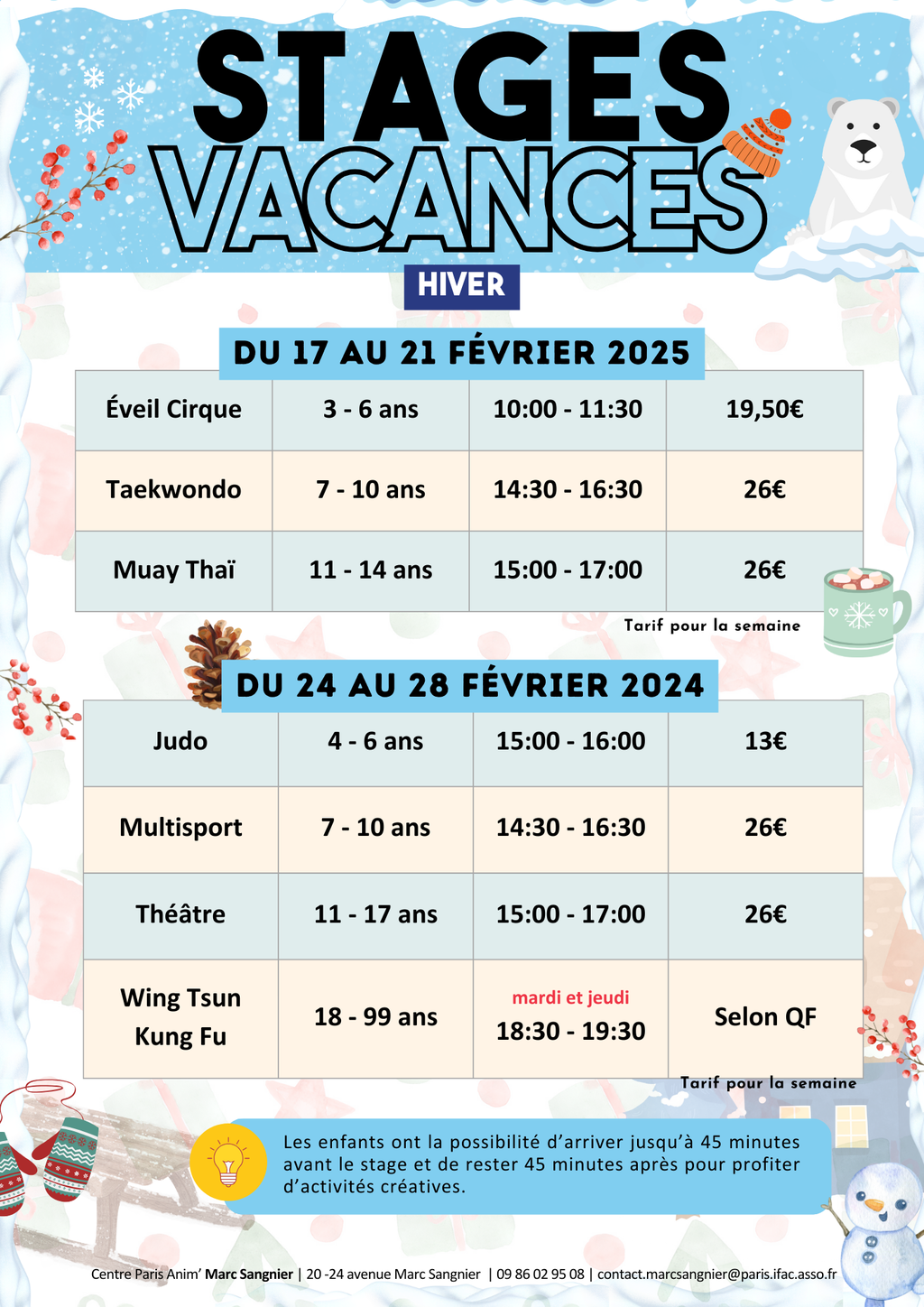 Stages Vacances - HIVER 2025